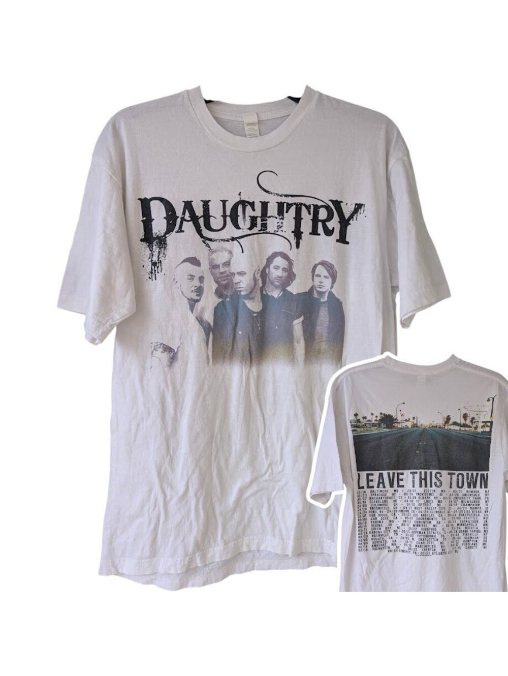 Vintage 2010 Daughtry Leave This Town Tour T-Shirt Slim Fit Large White Y2K Band